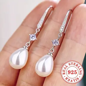1 Pair of Women's Fashion Dangle Earrings S925 Sterling Silvery Imitation Pearl Drop Wedding Jewelry