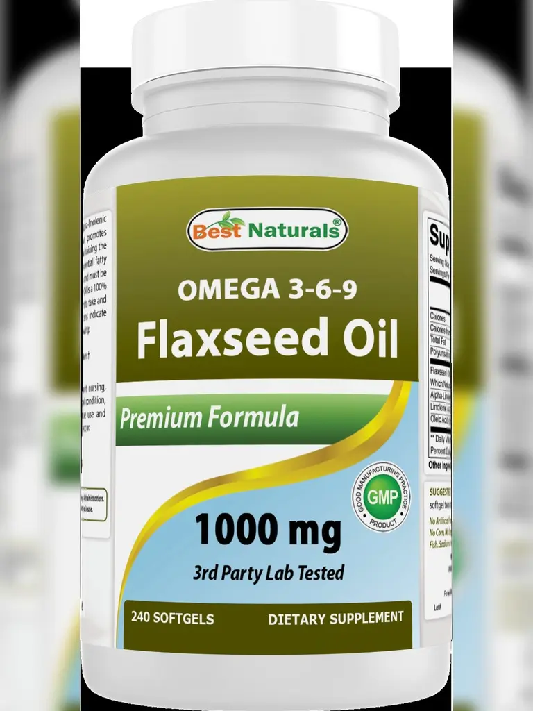Best Naturals Flaxseed Oil 1000 mg 240 Softgels - Omega-3-6-9 for Heart Health