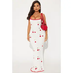 Sweet Girl Cherry Crochet Maxi Dress - White/combo