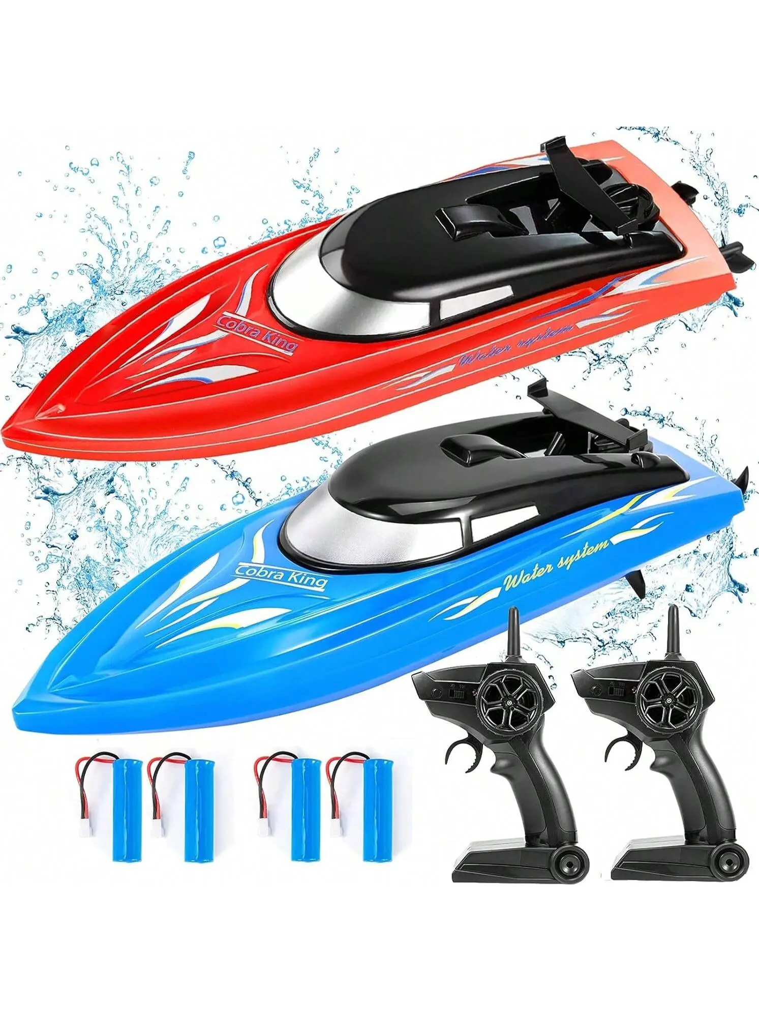 2-Pack Battery-Powered RC Boat for Children, 2.4GHz Easy-to-Control High-Speed Model, 10 km/h Speed, 15-20 Mins Runtime, Suitable for Pool and Lake Use