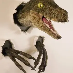 Dinosaur Wall Decoration Set, Realistic Velociraptor Head Sculpture, Jurassic Theme Kids Study Room Decor, Three-Dimensional Art, Wall Hanging Ornament