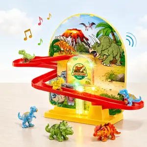 Dinosaur Climbing Slide Track Toy, Light & Music Dino Park Playset with Dinosaur Figures, Birthday Gift for Kids Ages 3+