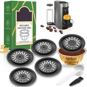 Coffee Capsule Lids for   Pods Vertuo,  Grade  Caps for Any Sizes of Refillable Vertuo Pods with Scoop and Brush (5PCS  Caps)