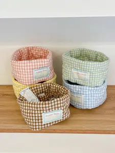 Cute Plaid Cosmetic Storage Basket, Multi-Functional Desktop Organizer, Brush and Skincare Holder, Valentine's Day Gift, Home Travel School Use, Toiletries Basket