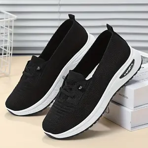 Women's Knit Slip-On Wedge Sneakers Breathable Mesh Cushioned Platform Sole Non-Slip All-Season Indoor Outdoor Daily Casual Walking Shoes Gray Black Blue Sport Branded Accent - Girl, Footwear Footwear Slipon Active