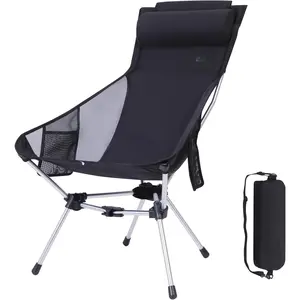 Ultra-light high-back folding camping chair, foldable backpack chair, compact and durable, suitable for outdoor use and festivals, comes with side pockets, pillow, and carrying bag