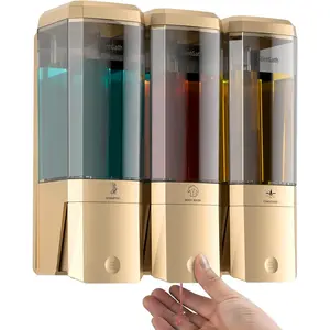 No Drill 3 Chamber Wall Mounted Shampoo & Conditioner Shower Soap Dispenser, 3*500ML Large Capacity Gold Shower Dispenser for Bathroom Hotel
