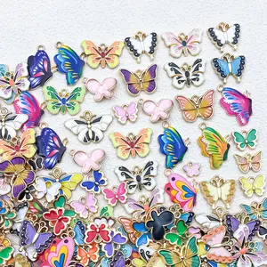 52pcs Mix Dreamy Colorful Enamel Butterfly Pendant Set - Vibrant/Pastel Pattern Butterfly Pendants, Golden-Plated Border Design for Women DIY Bracelets/Necklaces/Keychains