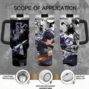 [Solo Leveling] Sung Jin-Woo Shadow Monarch V2 20oz & 40oz Tumbler With Handle – Anime Gaming Style Stainless Steel Cup, Insulated Iced Coffee Travel Mug, Gift For Otaku & Anime Fans