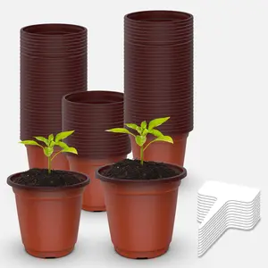 100 Pcs Plant Nursery Pots, Plant Seedling Pots with Labels Plastic Plant Flower Pots with Drainage Holes Indoor Outdoor (100pcs Pots & 10pcs Plant Labels)