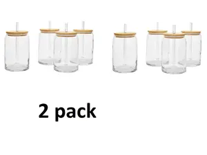 2 pack-8PK Briar Beer Can Glass Set for Beverage Lovers - Drinkware Bamboo Straw Plastic Stylish Colorful Lids