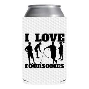 I Love Four somes Golf beer can holder Coolie Drinkware Mug Tumbler Cup Holder Bottles Cup Indoor Beach Beverage funny  mens gifts Portable White