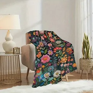 Multicolor Floral Patchwork Fleece Blanket: Soft Versatile and Durable Fashion  Essential for All Seasons