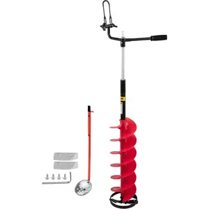 VEVOR Ice Drill Auger,  8\'\' Diameter Nylon Ice Auger, 41\'\' Length Ice Auger Bit, Auger Drill with 14\'\' Adjustable Extension Rod, Rubber Handle, Drill Adapter, Replaceable Auger Blade for Ice Fish