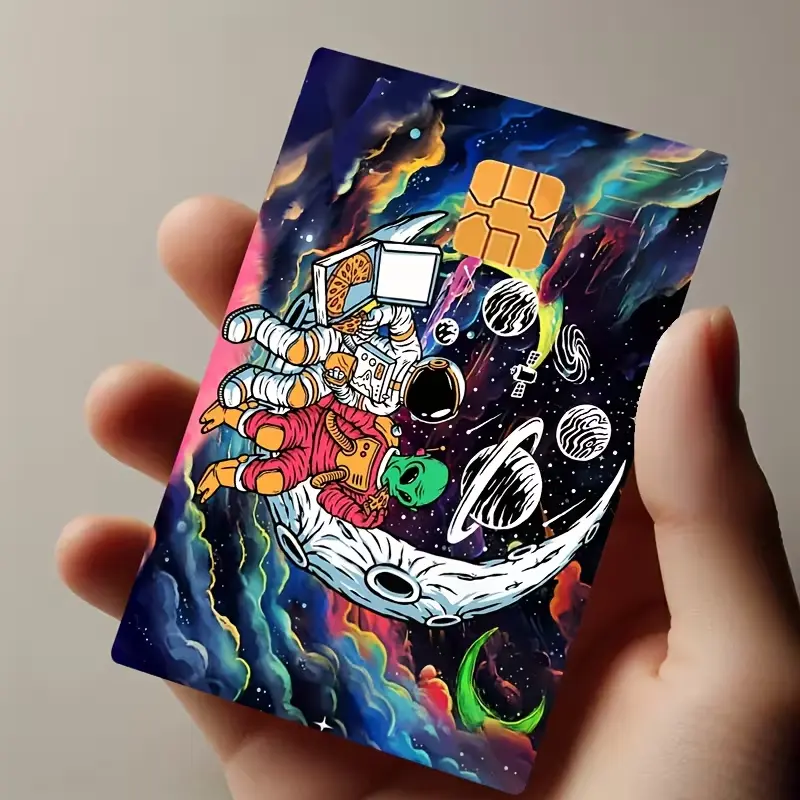 Colorful Galaxy Card Skin for Credit & Debit Cards, Astronaut Alien Card Sticker, Space Wallet Accessory
