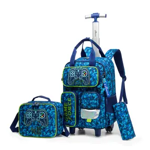 Gamer Camo Rolling Backpack Set for Boys | Insulated Lunch Bag + Pencil Case | Born to Play Gaming Gear kid school waterproof laptop