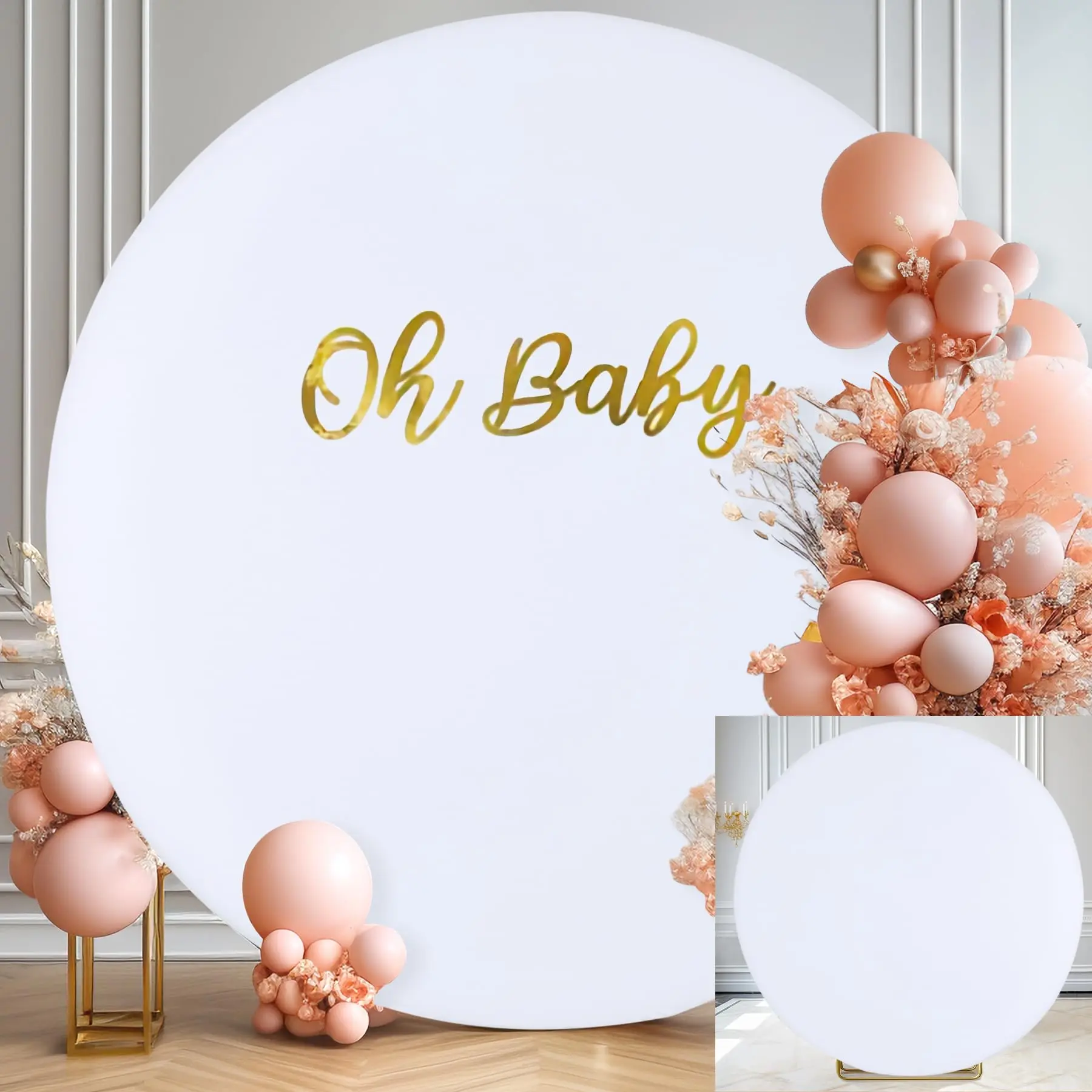 7.2FT White Round Backdrop Cover for 5-7.2FT Circle Arch Stand Adjustable Polyester for Wedding Party Decor
