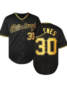 Men's Letter & Number Embroidery Contrast Binding Baseball Jersey, Loose Casual Button Front Baseball Top for Training & Competition, Baseball Outfielder Equipment