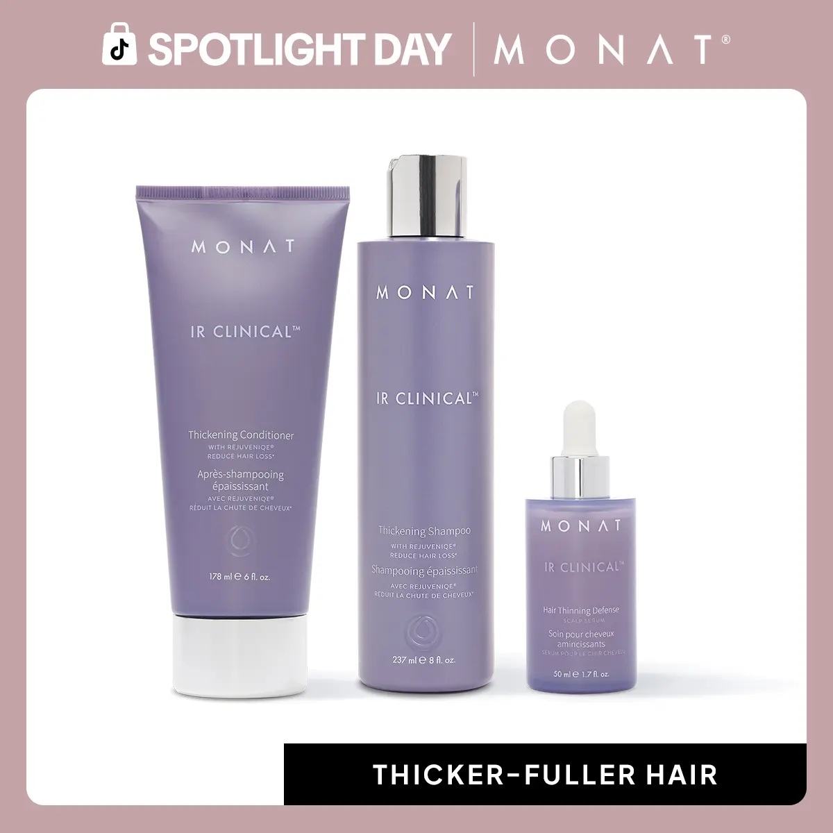 MONAT IR Clinical Hair Thinning Defense System | Thickening Shampoo, Conditioner & Scalp Serum for Fuller-Looking Hair