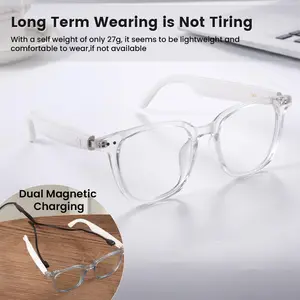 Women's Smart Glasses Men's, Bluetooth Glasses with Photochromic Lenses for Clear Audio Touch Control Voice Assistant Remote Photography, Suitable for Indoor and Outdoor Use (White Frame)