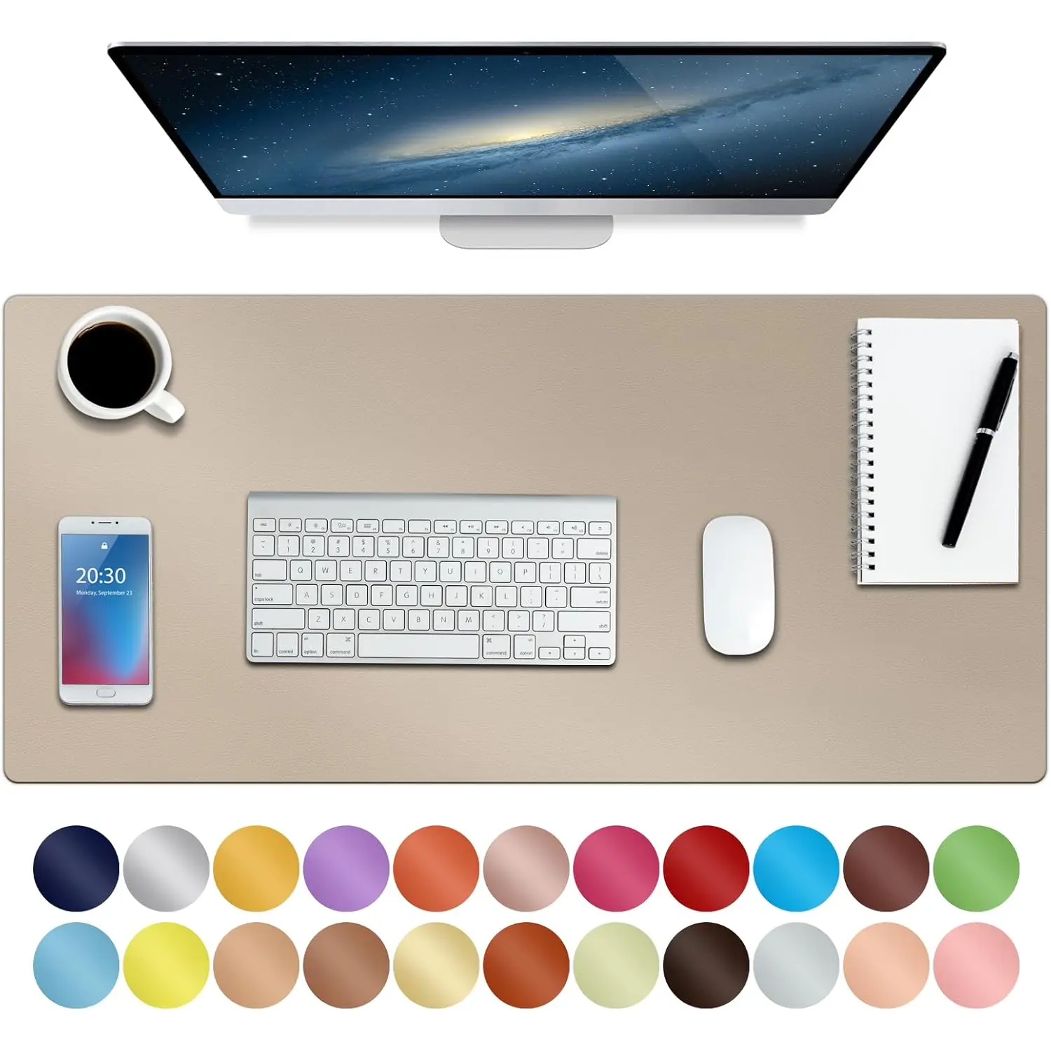 Boutilon Leather Desk Pad,Non-Slip Mouse Pad,Waterprooft Leather Gaming Desk Mat,Extended Table Protector for Keyboard and Mouse,Desk Writing Pad for Office Home Working Decor (Beige,30" X14") Boutilon