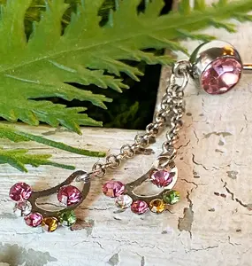 Feet Multicolor Gem Chain Dangle Belly Ring Navel Piercing Pierced Naval