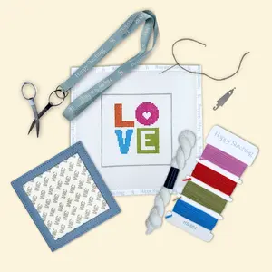 Happy Stitching - Love Stack Needlepoint Coaster Kit - Self Finishing Needlepoint Kit - Summer Crafts For Women - DIY Coaster Craft Kit