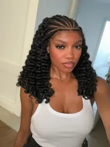 13x4 Lace Cornrow Wig for Women, Natural Box Braids, No Knots, Handmade Deep Wave Synthetic Curly Hair, Daily Use, Synthetic Curly Wigs
