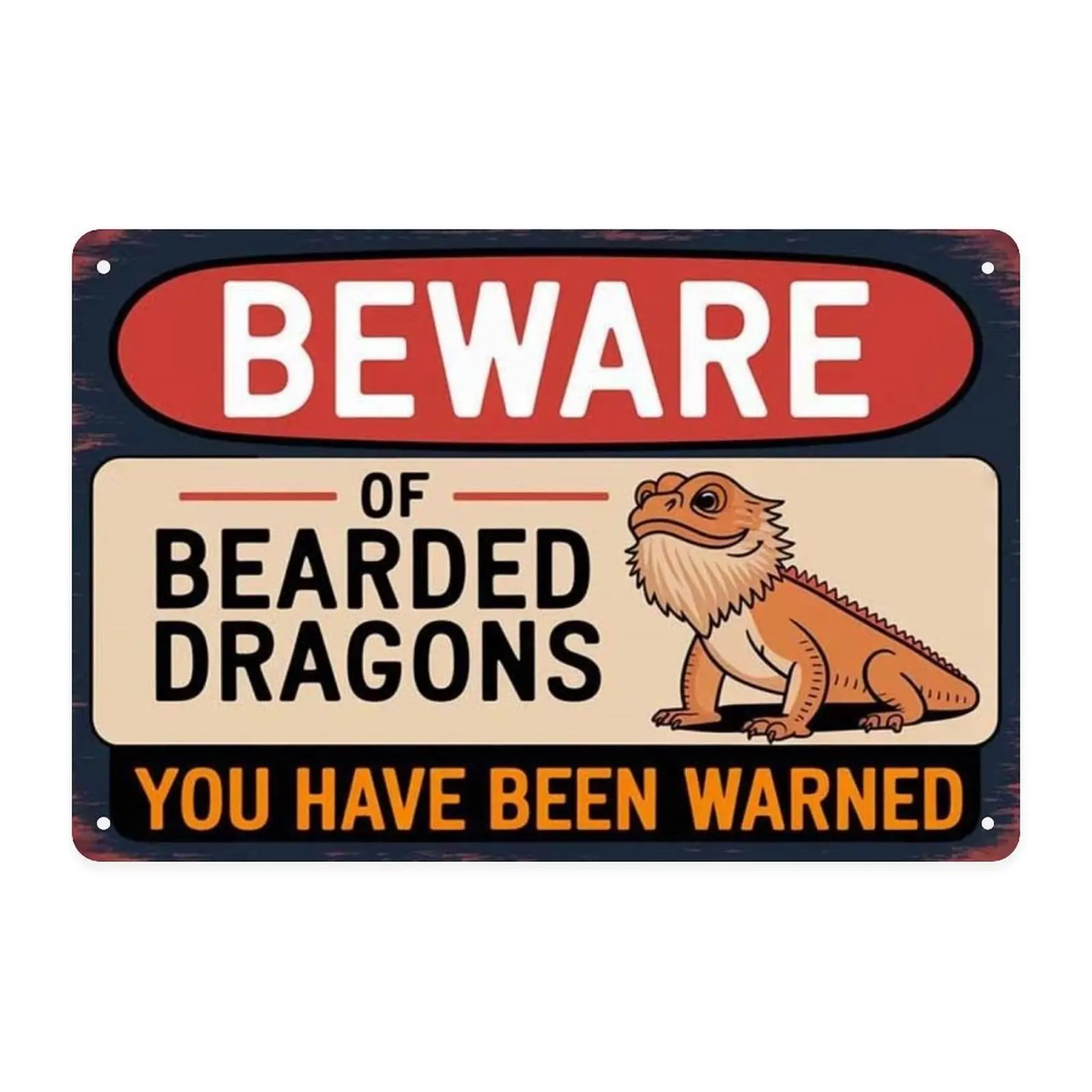 Beware of Bearded Dragons Tin Sign, Vintage Bearded Dragon Reptile Metal Sign Print Aesthetic Room Decoration for Home Bedroom Kitchen Bar Coffee Bathroom Indoor Outdoor Wall Decor, 8 X 12 IN