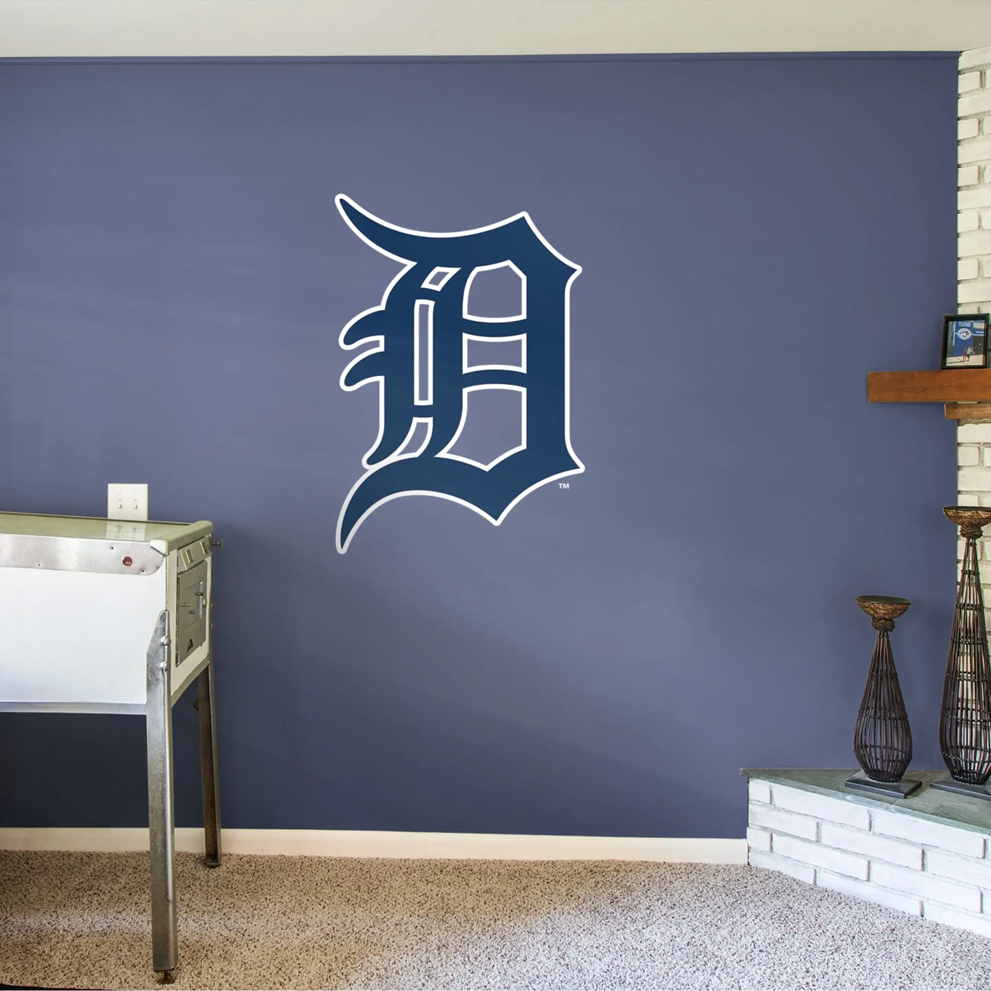 Official MLB Detroit Tigers RealBig Blue Old English D Logo Decorative Customizable Stickers - Reusable Die-Cut Edge Peel-and-Stick Vinyl Wrap Wall Decals, Home Decor Supplies