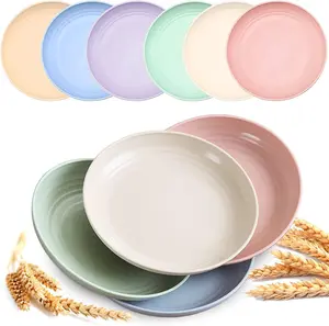 6 pack of non fragile plates, 6.9 inch straw plates, reusable deep plastic plates, lightweight salad plates for camping/kitchen, dishwasher and microwave safe, for both children and adults.