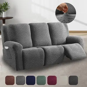 3 Seater Strech Soft Recliner Cover, Non-slip Recliner Chair Cover, Furniture Protector, Washable Slipcover with Pockets for Living Room Office Home Decor