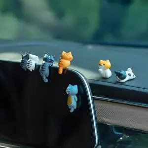 6 Pcs Cute Cat Car Accessories Funny Resin Cat Figurines Dashboard Decorations & Rear View Mirror Cute  Figure Decorative Car Ornament Interior Decors for Car Home Garden Decor