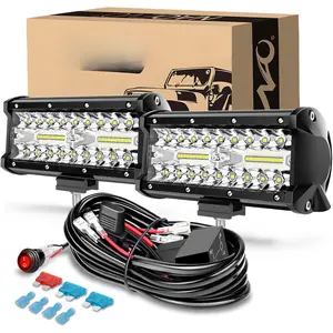 7 Inch LED Light Bar, 240W 24,000LM Offroad Fog/Driving Lights LED Pods with 2 Leads Wiring Harness Kit, Spot Flood Combo Beam, LED Work Lights for  Boat UTV ATV, 2-Pack (White)
