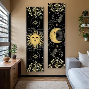 Sun & Moon Face Pattern Starry Sky Pattern Vertical Banner Tapestry, Stars Constellation Symbols Long Narrow Tapestry, Wall Hanging for Bedroom, Decor Home Bedroom Decor, Tapestry Wall Mural