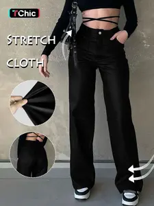 Gilipur Y2K Women's High-Waisted PU Leather Pants, Button Fly with Pockets, Loose-Fit Wide-Leg Casual Long Pants, All-Season Comfortable