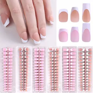 French Style Fake Nail Tips, Short Square Fake Nail, Removable Nail Art Artificial Full Cover, Women Girls DIY Manicure, Nail Extension DIY, Removable False Nails
