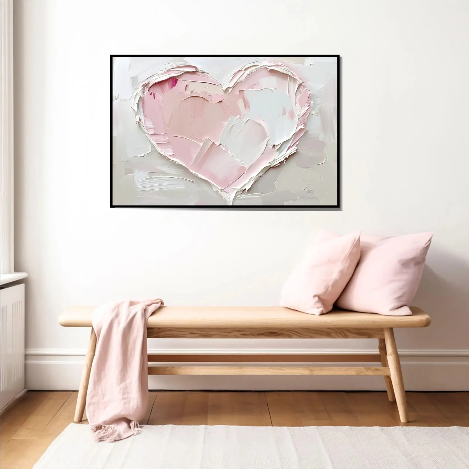 Textured Pink Heart Unframed Canvas Print - Thick Brushstroke Romantic Blush Wall Art Love Sign Decoration for Pink Girl Room Valentine's Day Anniversary Gift Bedroom Nursery Home Decor