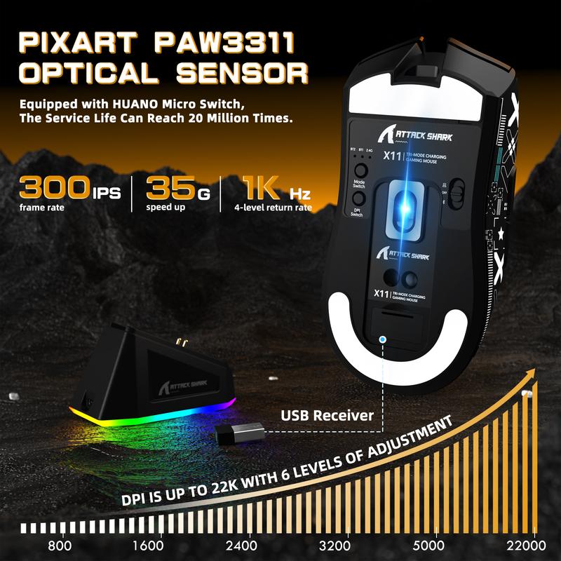 ATTACK SHARK X11&X60HE Mechanical Wireless Gaming Combo,Rapid Trigger Magnetic Switches 8K Keyboard,59g Ultra-Light Mouse with Charging Dock, 22K DPI,PAW3311,RGB Backlit 3-Mode with Coiled Cable