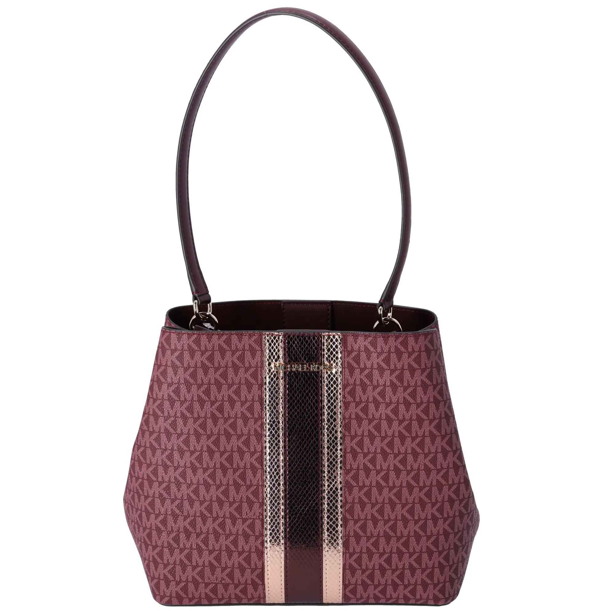 Pre-owned MICHAEL KORS PVC Shoulder Bags Pratt Medium MK Logo Bucket Shoulder Bag Oxblood Multi Metallic