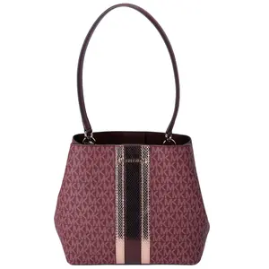 Pre-owned MICHAEL KORS PVC Shoulder Bags Pratt Medium MK Logo Bucket Shoulder Bag Oxblood Multi Metallic