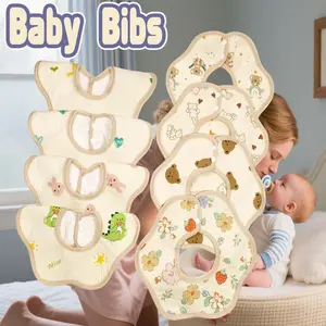 DOSMINE 8 Pack Waterproof Baby Muslin Bibs for Boys Girls Unisex Dot Prints Dual-Layer Protection Adjustable Snaps 0-36 Months