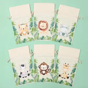 New Large-size Jungle Animals Cotton Bag Happy 1st Birthday Party Decoration Kids Favors Gift Bag Jungle Safari Baby Shower Supplies Gifts