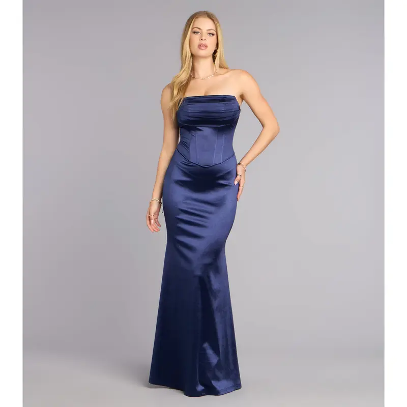 melinda formal satin lace up mermaid dress Sami Lace Up Mermaid Dress main image 1