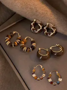 Fashionable Tiger Eye Stone Decor Hoop Earrings & Dangle Earrings, Earring Set, Fashion Jewelry for Party, Daily Clothing Decor, Trendy All-match & Exquisite Jewelry for Birthday Gift, Bling Stylish Accessory