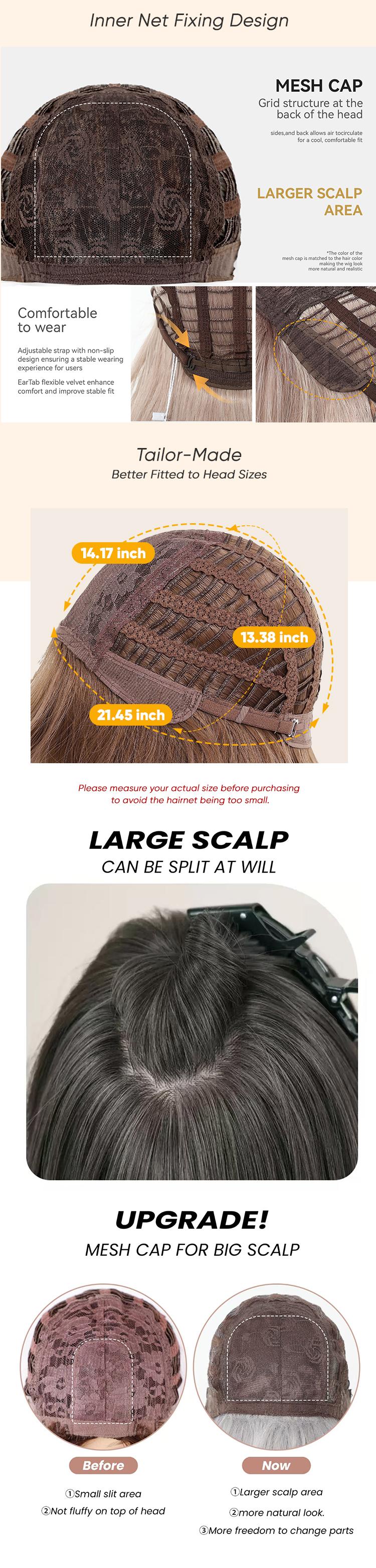 Jean plus H-DWY【Gen 2 Large Realistic Scalp】Short Straight Brown with Blonde Highlights Glueless Synthetic Wig with Bangs for Women 12 Inches Premium Quality