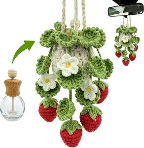 New Deal - Crochet Car Air Freshener, 15ml Empty Refillable Oil Diffuser Bottle with Hanging Crochet Strawberry Plant for Car Rearview Mirror Air Freshener Diffuser for Home, and Office Decor