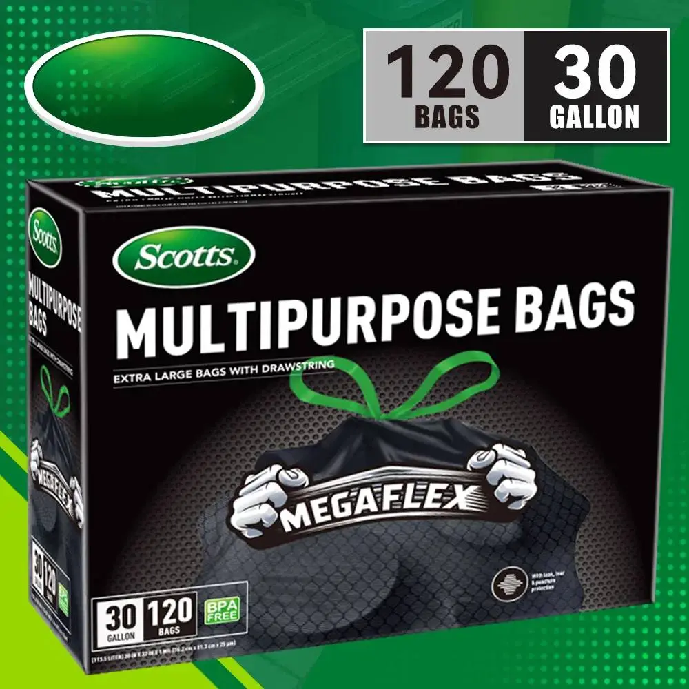 Black Drawstring Trash Bags, 120-Count 30 Gal (113.5L) Non-Rip Super Strong Lemon-Scented Disposable Bags for Large Kitchen Cans, Home & Commercial Use (Boxed), Box Expansive Aroma Leak-Resistant Lavender Garbage
