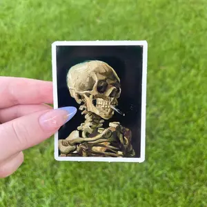 Skeleton with a Lit Cigarette Sticker, Waterproof Vinyl Sticker, Fine Art by Vincent Van Gogh, Laptop Water Bottle Decal Sticker