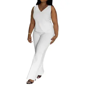 Plus Size  womens Summer Outfit Two Piece Set Elegant Sleeveless Top and Flowy Wide Leg Pants Casual Lounge Wear Soft Breathable Fabric Relaxed Fit Travel Vacation Beach Style Fashion Wear Stylish Everyday Look